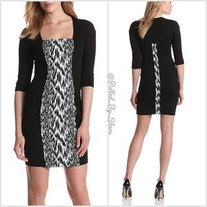 YOANA BARASCHI Black & White Woven Ikat 3/4-Sleeve Body Dress Size 10
